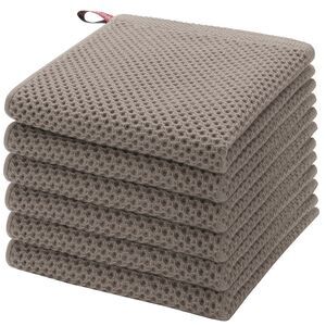 6Pcs Kitchen Dish Cloths Waffle Weave Absorbent Kitchen Towels Set Brown